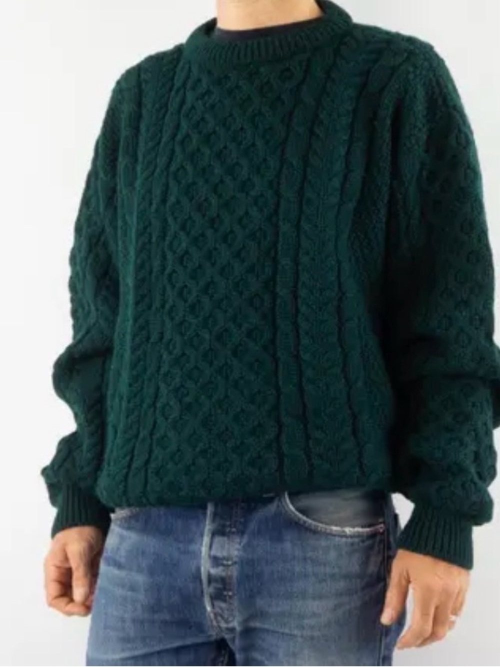 Vintage Kelly Green Fisherman Cable Knit Sweater Size XL